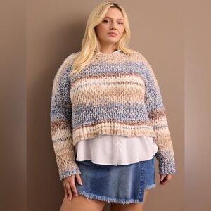 Arula Samantha Crop Ombré Loose Weave Crop Sweater NWT 1X